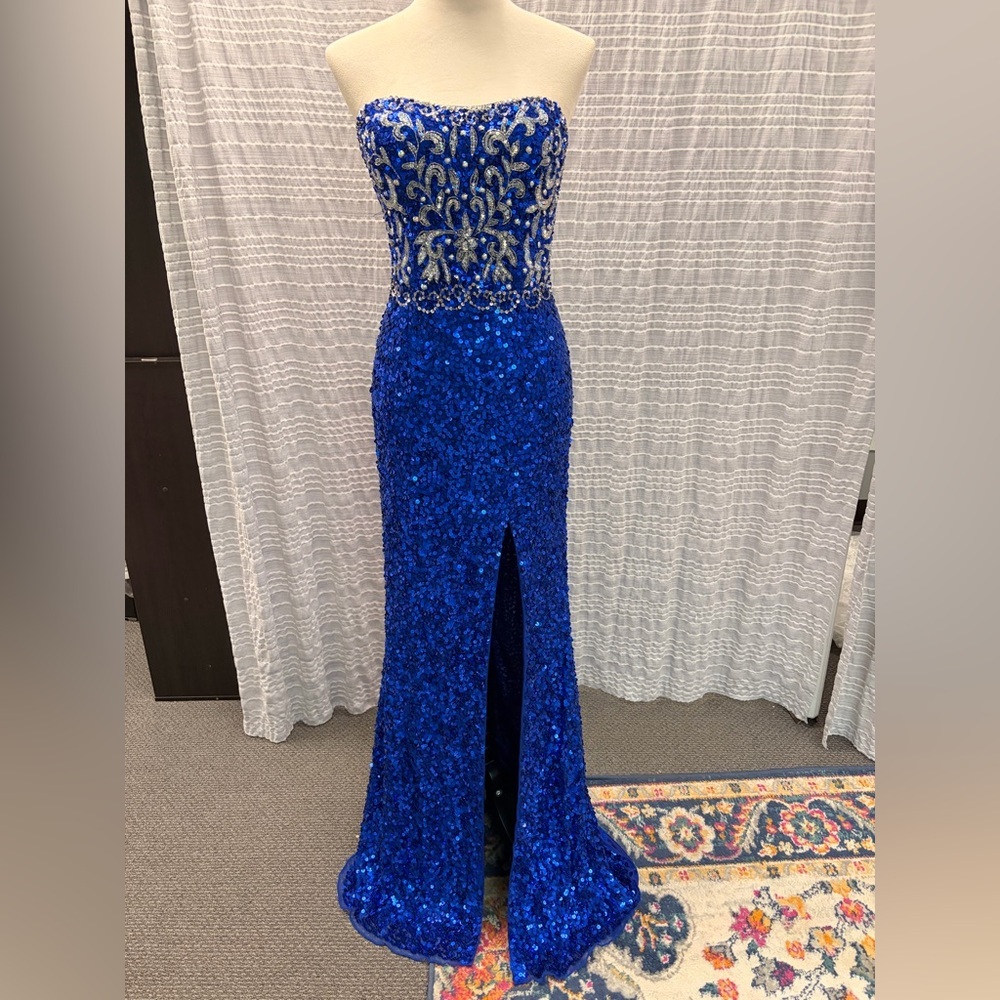 Primavera Couture Royal Blue Sequin Prom Dress